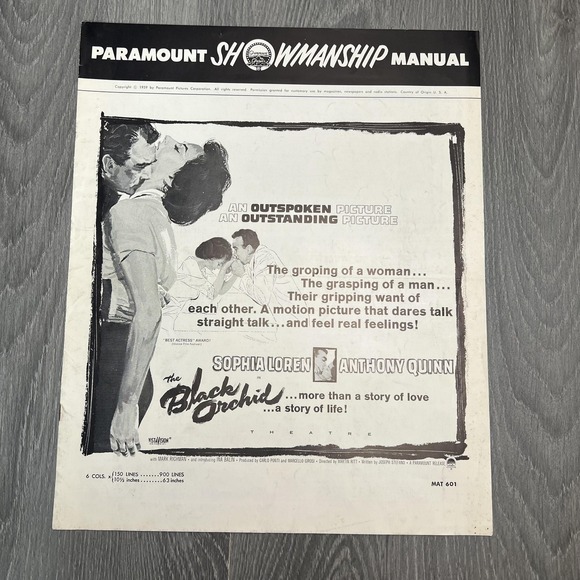 Other - Vtg 1959 The Black Orchid Movie Pressbook Paramount Showmanship Manual Sophia